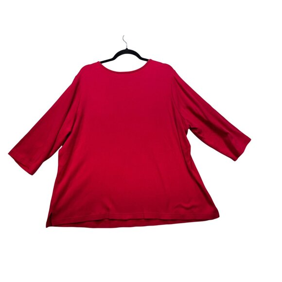 Quacker Factory 3/4 Sleeve Shirt American Flag Heart Rhinestone Design 2X Red - Picture 7 of 9